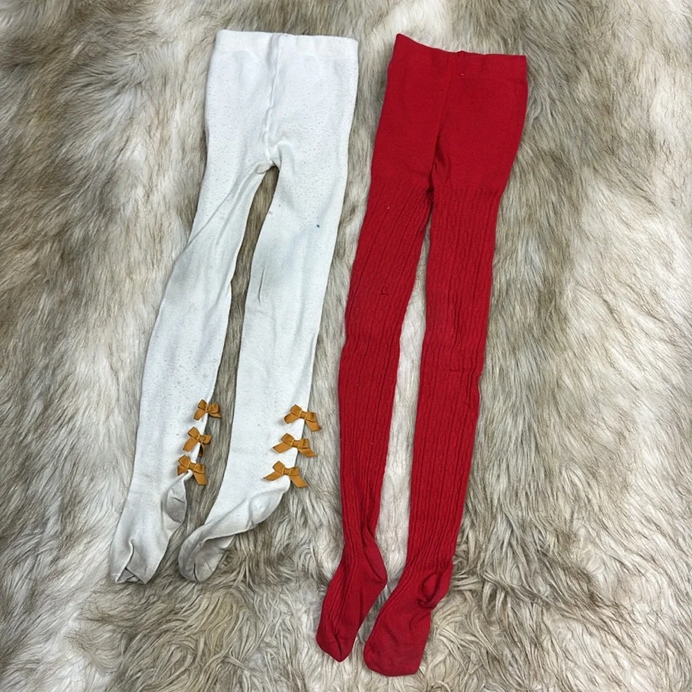 Size 4-5 Janie and Jack Red and White Tights with Bow detail Set